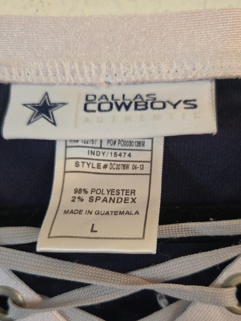 Dallas Cowboys Navy Lace-Up Fan Jersey Tee - Picture 2 of 4